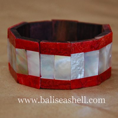 White MOP Shell & Red Coral Bracelet